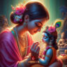 a bhakt with krishna idol