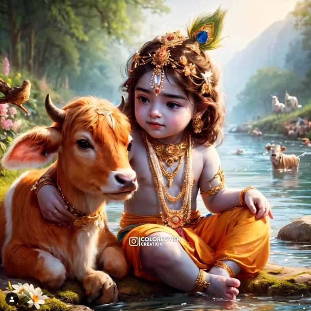 cute krishna with cow