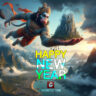 happy new year with god images - hanuman ji flying
