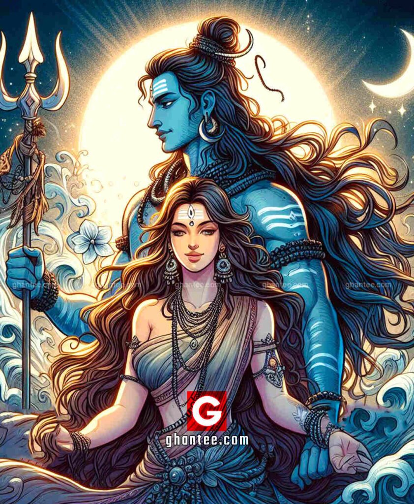 Shiva and parvati in the most beautiful moonlit night