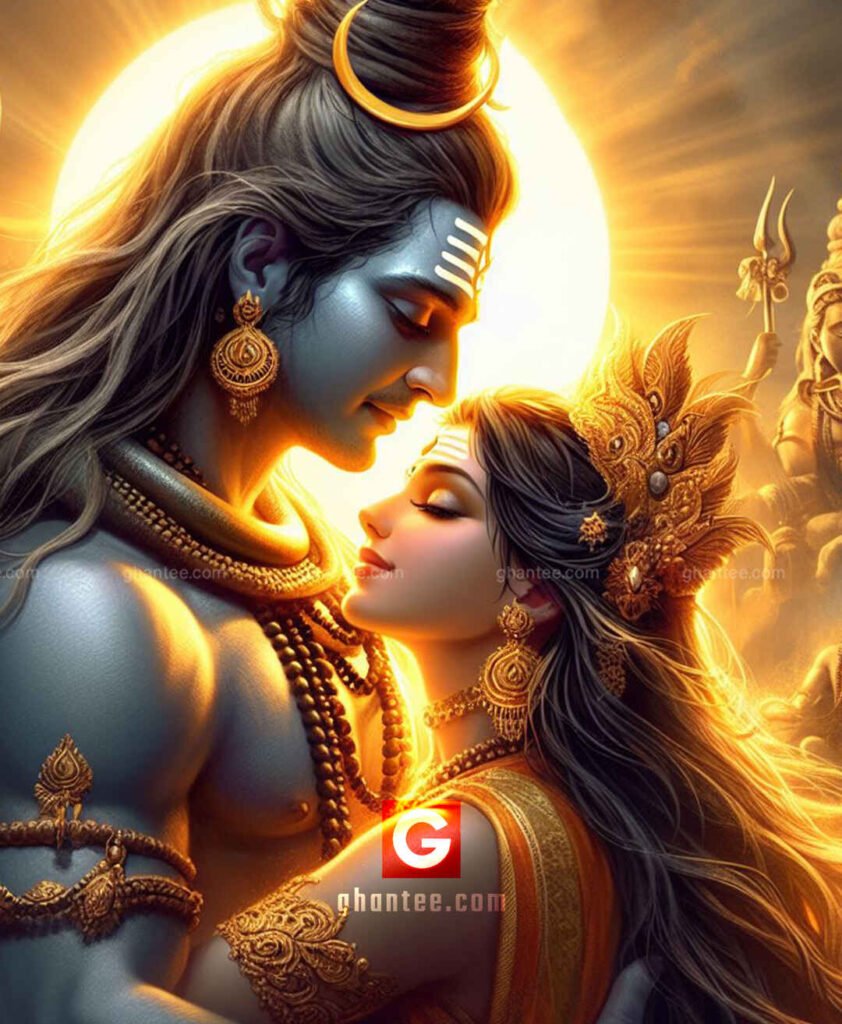 Shiva parvati golden image