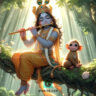 beautiful krishna image playing the flute