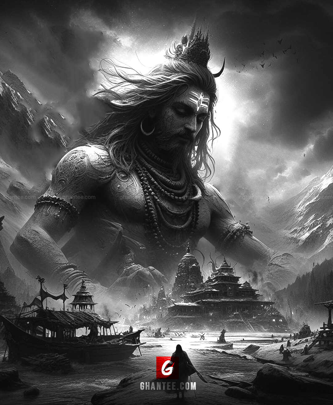 epic mahadev black and white image