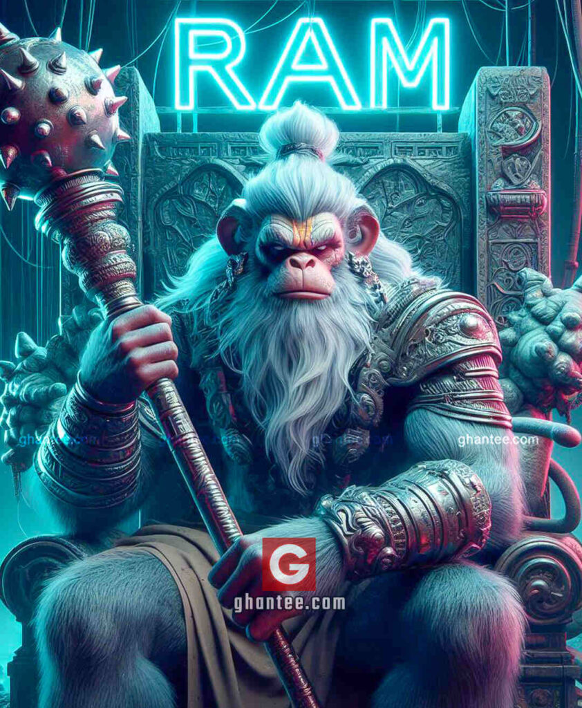 powerful bajrangbali on a throne