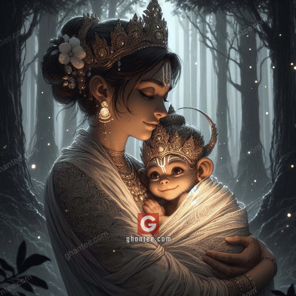 cute bal hanuman with mata anjana