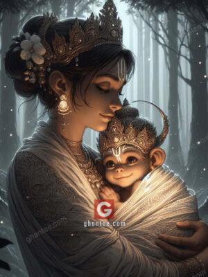 cute bal hanuman with mata anjana