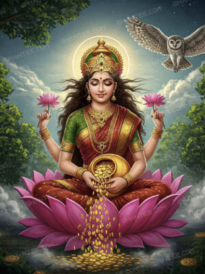 Maha Lakshmi on Lotus - HD Digital Poster for Home Prosperity