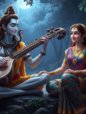 Cute cartoon style Lord Shiva and Goddess Parvati wallpaper in 8K HD resolution for desktop monitor and mobile phone background