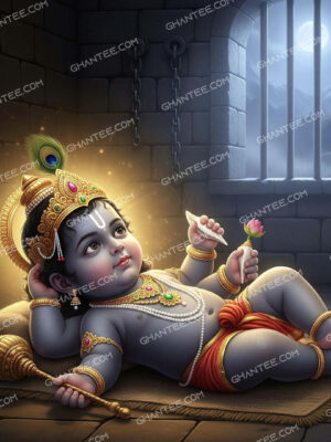 Four-Handed Baby Krishna Janm Image – Divine Janmashtami Art Download