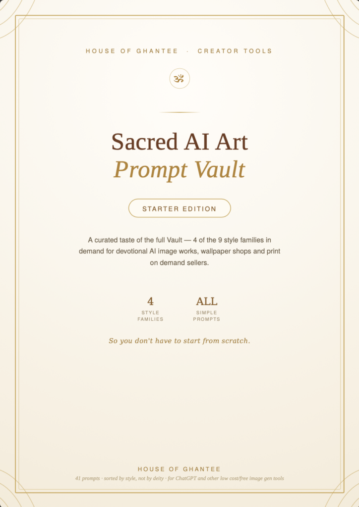 Sacred AI Art Prompt Vault — Starter Edition | 41 Curated Hindu Deity Art Prompts