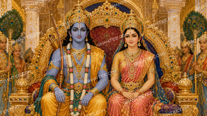 Ram Sita Ayodhya Coronation Wallpaper HD 4K 13K | House of Ghantee