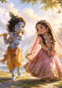 Cute Radha Krishna Wallpaper — A2 Print (Print Ready)