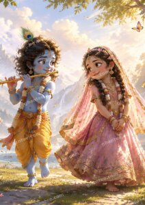 Cute Radha Krishna Wallpaper — A3 Print (Print Ready)