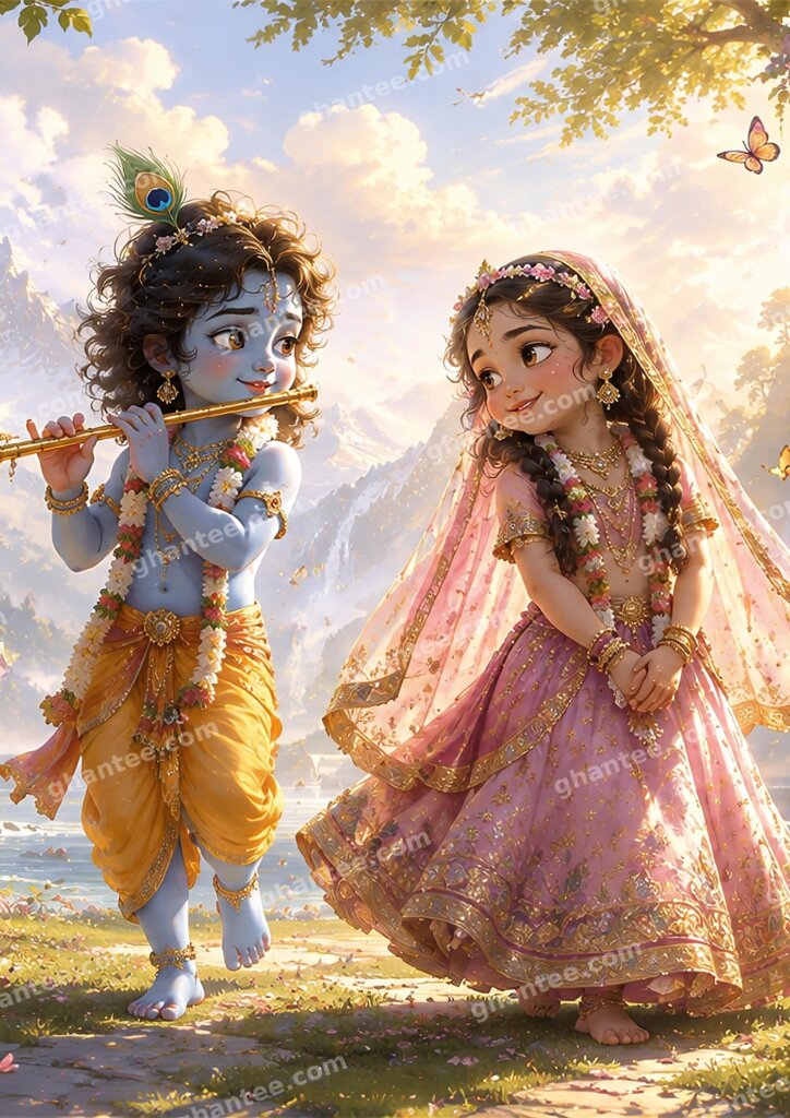 Cute Radha Krishna Wallpaper — A3 Print (Print Ready)